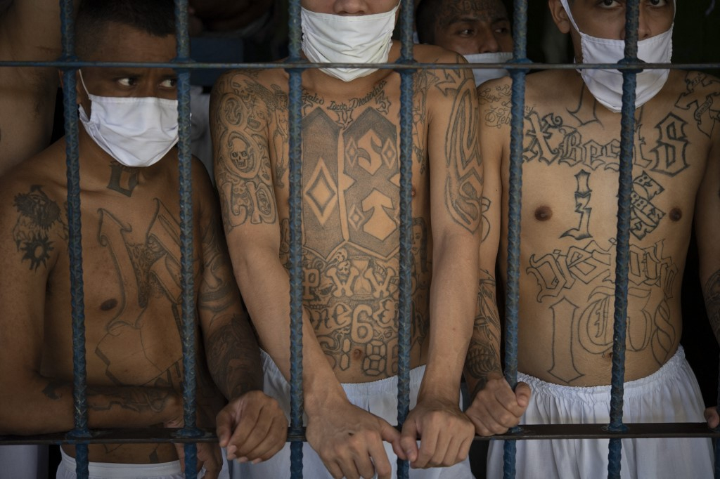 비상사태 선포 이후 체포돼 구금된 엘살바도르 갱단의 모습 /사진=AFP