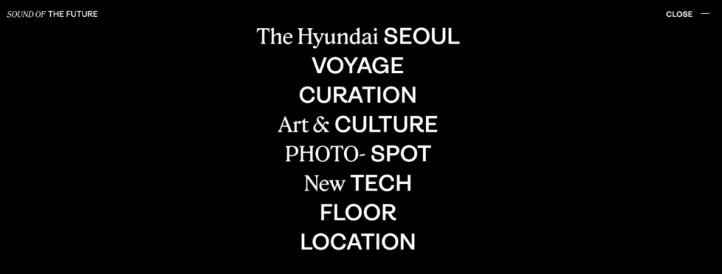 현대백화점의 더현대서울이 웹사이트 목차/사진=더현대서울