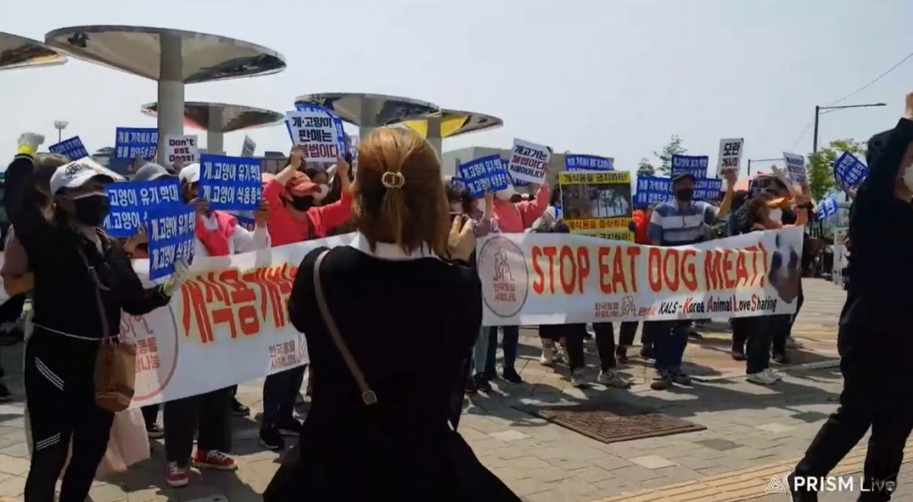 개식용 금지를 촉구하며 시위하는 동물보호단체들./사진=스나이퍼안똘