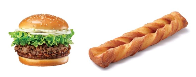 왼쪽부터 롯데리아의 불고기4DX와 페스츄리 꽈배기 플레인/사진= 롯데GRS