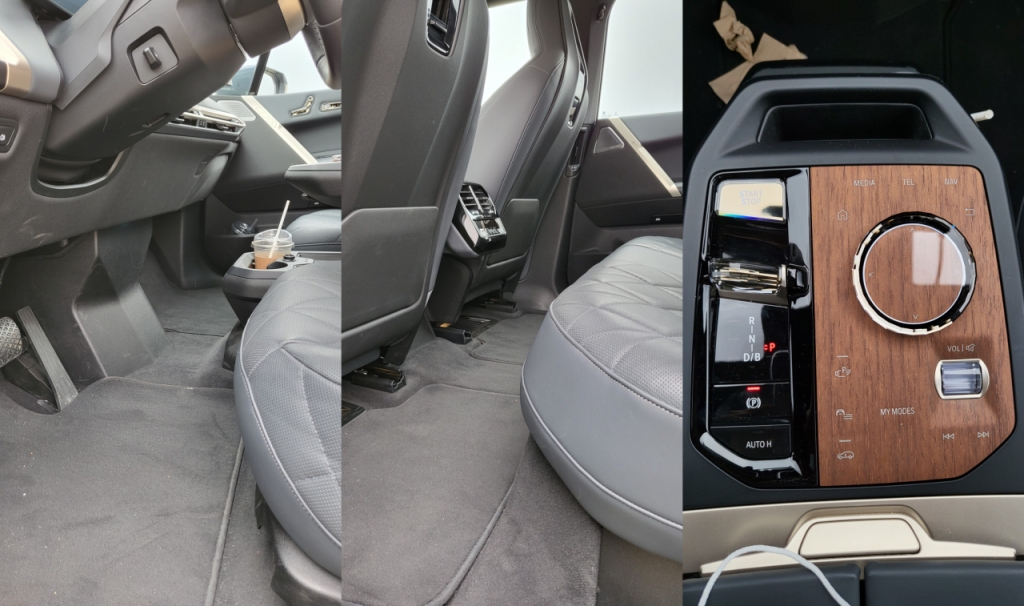 (왼쪽부터) BMW iX xDrive50의 1열 바닥, 2열 바닥. 플랫폼 기반 전기차처럼 평평하다./사진=이강준 기자