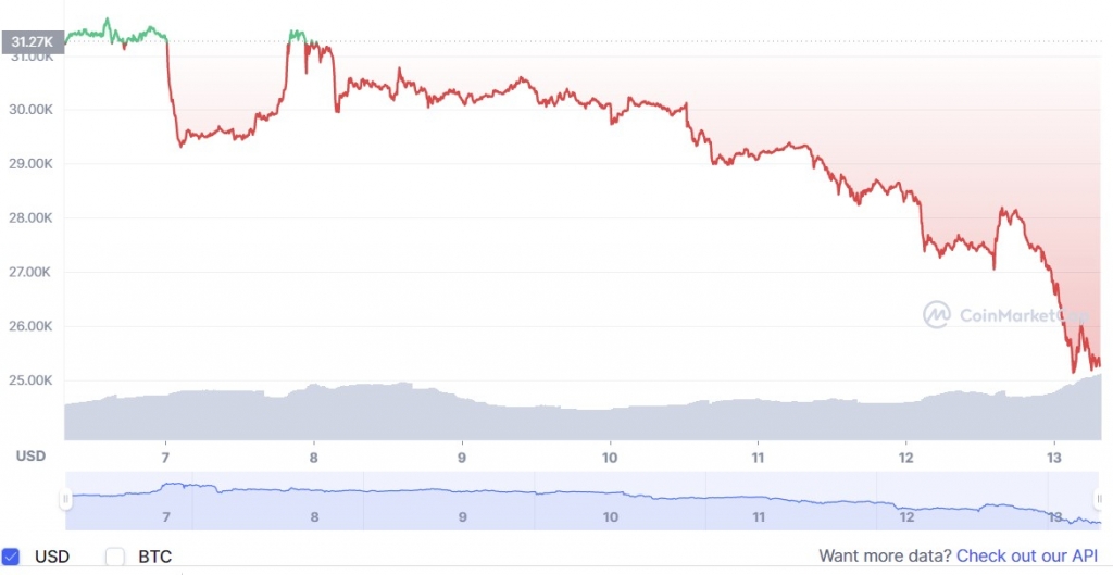 비트코인의 지난 7일간 달러 시세/사진=코인마켓캡 캡처 