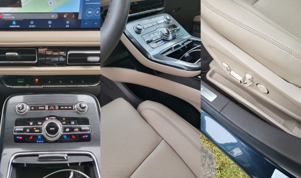 링컨 노틸러스 202A의 내부. 피아노 건반 변속기(왼쪽), 센터 콘솔 적재공간(가운데), 시트 옆 문쪽의 적재공간(오른쪽)/사진=이강준 기자