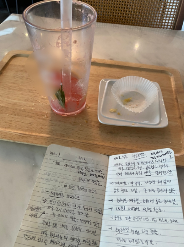 자몽 에이드를 천천히 마시고, 어떤지 글을 쓰고, 또 음미하고, 글을 신중히 적었다. 손글씨를 쓰듯 리뷰를 적었으면 하는 바람으로./사진=남형도 기자