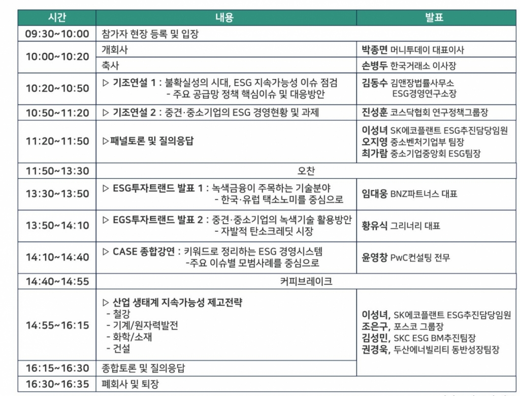 'ESG 쇼케이스 2022' 행사 프로그램