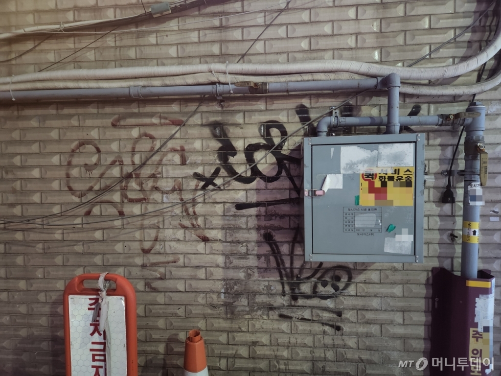 지난달 31일 오후 서울 광진구의 한 건물 외벽에 그라피티가 그려져 있다. /사진=박수현 기자