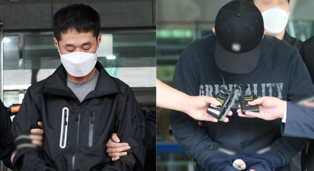 (대전=뉴스1) 김기태 기자 = 21년 동안 미제사건으로 남아있던 대전 국민은행 권총 강도 살인 사건의 피의자 이승만(왼쪽)과 이정학이 2일 검찰로 송치되고 있다. 2022.9.2/뉴스1  Copyright ? 뉴스1. All rights reserved. 무단 전재 및 재배포 금지.