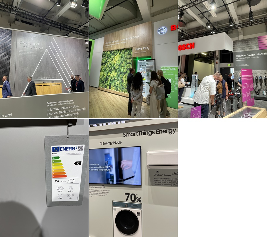 유럽 가전 회사 보쉬가 IFA 2022에서 전시하는 모습(사진 위 세개), 밀레, 삼성전자(사진 아래쪽 오른쪽) /사진=한지연 기자