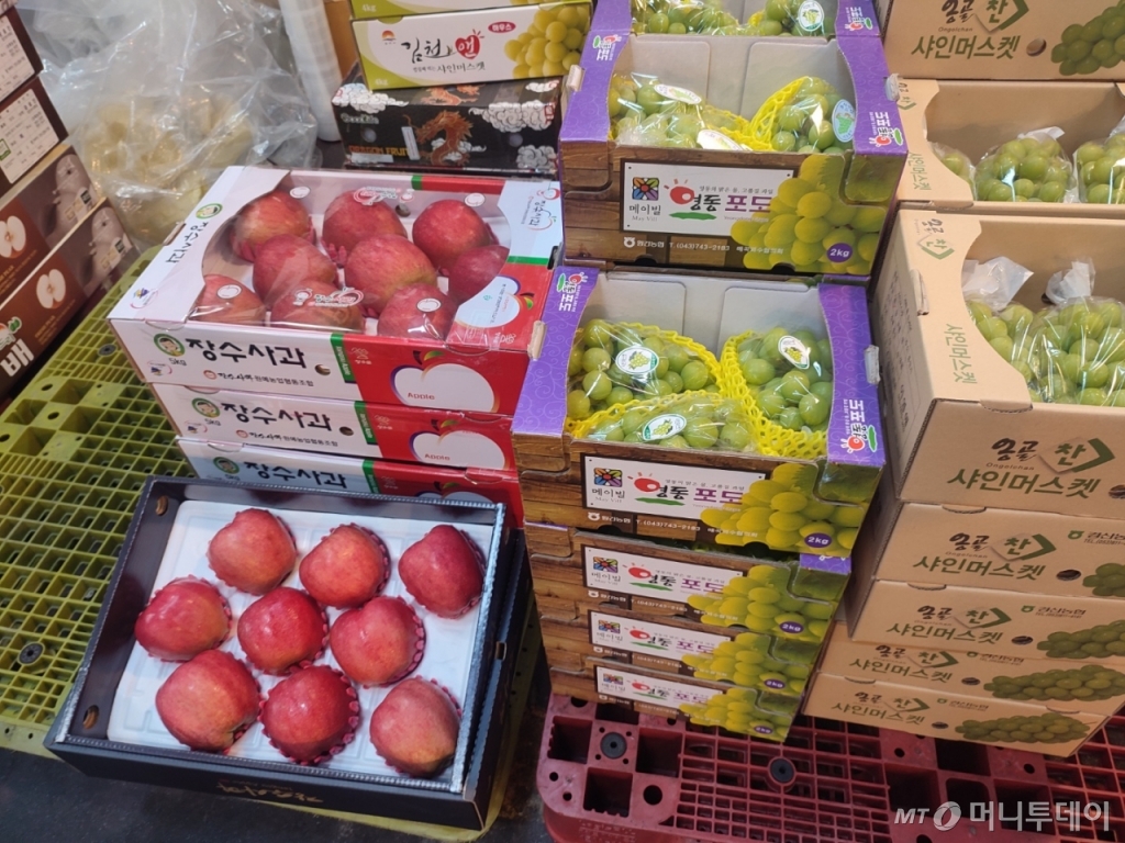 6일 오전 서울 송파구 가락동 농수산물 도매시장 가락과일 시장에서 판매 중인 사과. /사진=정세진 기자