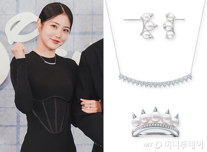 배우 신예은이 럭셔리 주얼리 '타사키' 데인저 컬렉션을 착용한 모습./사진제공=디즈니+, 타사키(TASAKI) /편집=이은 기자