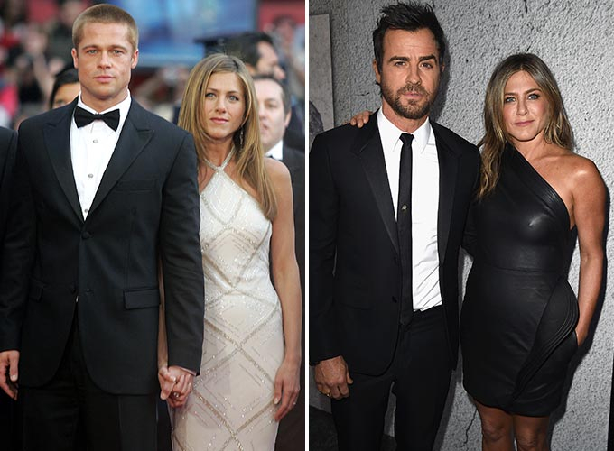 할리우드 배우 제니퍼 애니스톤과 그의 전 남편인 배우 브래드 피트(왼쪽), 저스틴 서룩스(오른쪽)./AFPBBNews=뉴스1