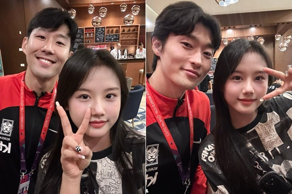 손흥민(왼쪽)과 조규성을 만난 이동국의 딸 재시/사진=재시 인스타그램