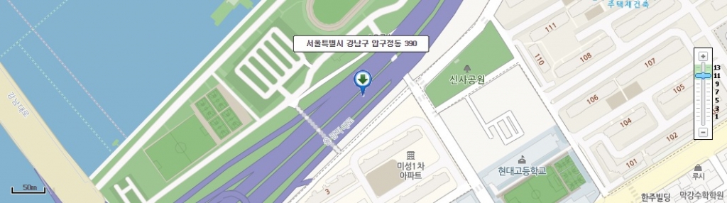 압구정동 390번지 위치도. 