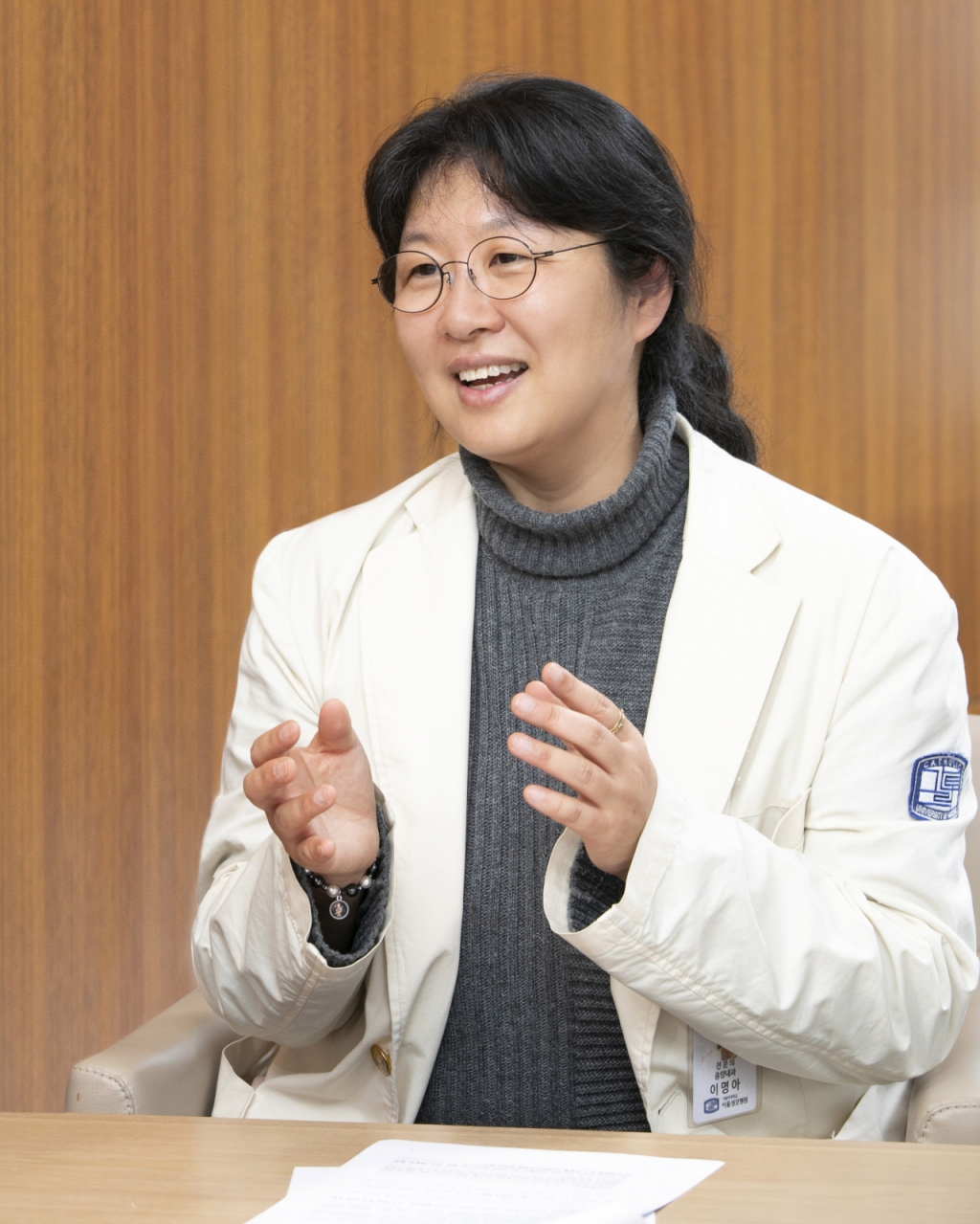 이명아 가톨릭대학교 서울성모병원 종양내과 교수가 머니투데이와 인터뷰를 진행하고 있다./사진=이창섭 기자