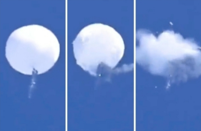 미국이 스텔스 전투기 등을 동원해 자국 영토에 들어온 중국 정찰 풍선을 격추하는 모습 /ⓒ미국 해군연구소 트위터 캡처