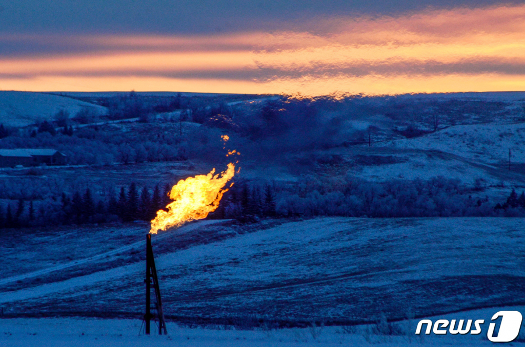 (왓포드 시티 로이터=뉴스1) 정윤미 기자 = 미국 노스다코타 왓포드시티 외곽에 위치한 한 유정에서 천연가스가 불길을 뿜고 있는 모습. 사우디아라비아와 러시아 주도로 마련된 산유국 협의체 OPEC+가 내달 5일 원유 생산량을 결정하는 회의를 앞두고 추가 감산 우려가 고조되고 있다. 28일(현지시간) 미국 서부텍사스원유(WTI) 선물은 장중 73.60달러까지 내려갔다가 반등해 전장 대비 1.3% 올라 77.24달러로 마감했다. 2022.11.28 ⓒ 로이터=뉴스1  Copyright ? 뉴스1. All rights reserved. 무단 전재 및 재배포 금지.
