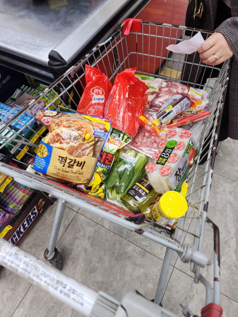 서울 노원구에서 그룹홈을 운영하고 있는 석혜영 원장이 할인 마트에서 장을 보고 있다. 석 원장은 "이 카트에 있는 게 이틀이면 동이 난다"고 설명했다. 물가가 치솟아 한 번 마트에 갈 때 2~3곳에 들러 가장 싼 물품을 구매한다./사진=최지은 기자 
