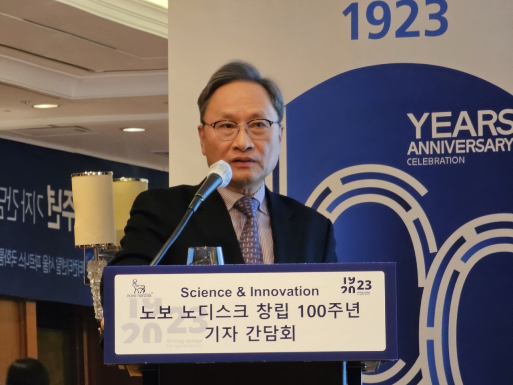 한설희 건국대학교병원 신경과 교수가 20일 서울 강남구 그랜드 인터컨티넨탈 서울 파르나스에서 열린 노보 노디스크 창립 100주년 기자 간담회에서 발언하고 있다./사진제공=이창섭 기자