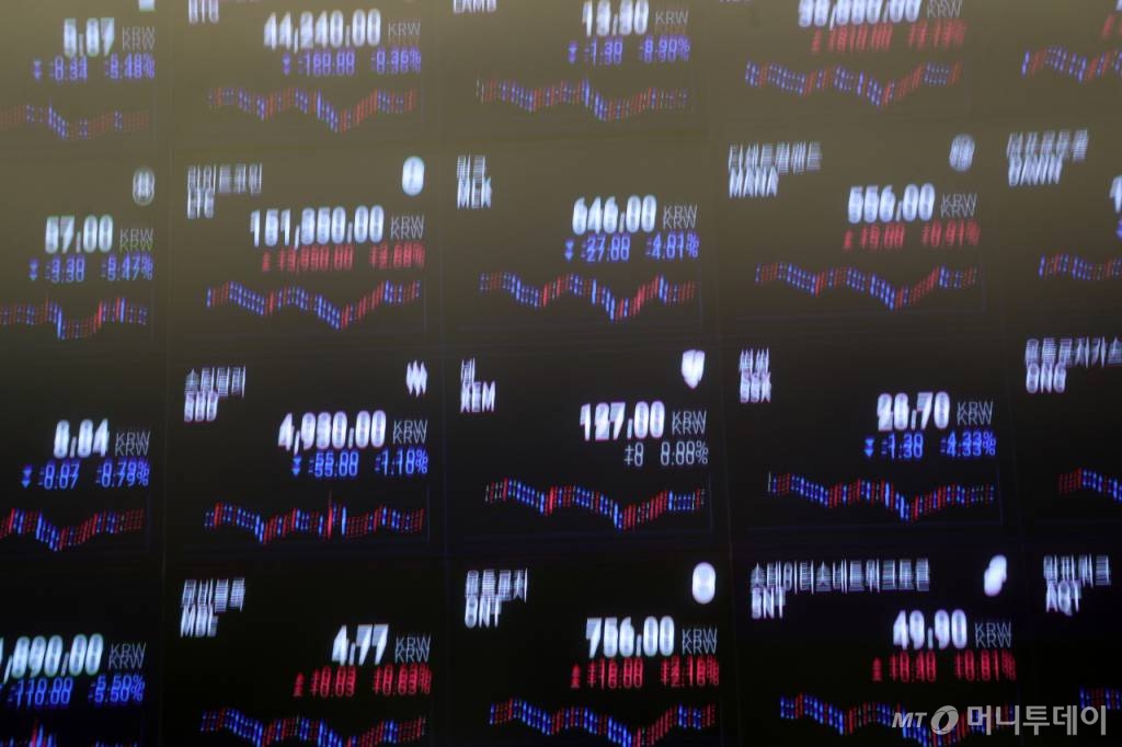 중국의 강한 규제에 가상자산(암호화폐) 시장이 연일 급락세를 보이는 22일 서울 강남구 업비트 라운지 전광판에 지수가 표시되어 있다. /사진=김휘선 기자 hwijpg@