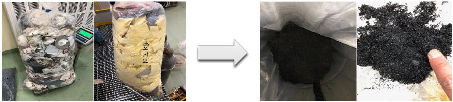 핵연료 제조시설에서 사용하고 버려진 작업복, 마스크, 플라스틱 등이 감용화 공정 장비를 거치면 모래알처럼 부피가 대폭 줄어든다. / 사진=한전원자력연료(KNF)