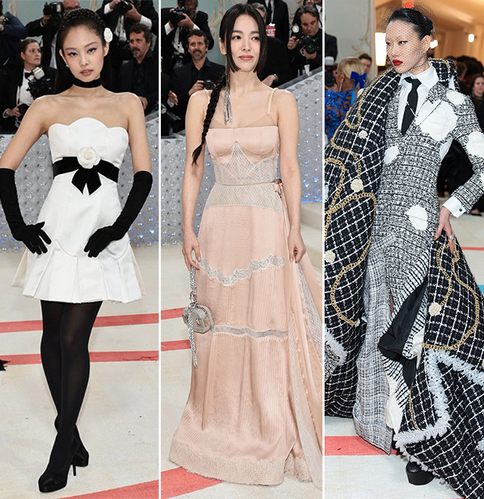 1일(현지시간) 미국 뉴욕 메트로폴리탄 미술관에서 열린 '2023 Met Gala'에 참석한 배우 송혜교, 그룹 블랙핑크 제니./AFPBBNews=뉴스1