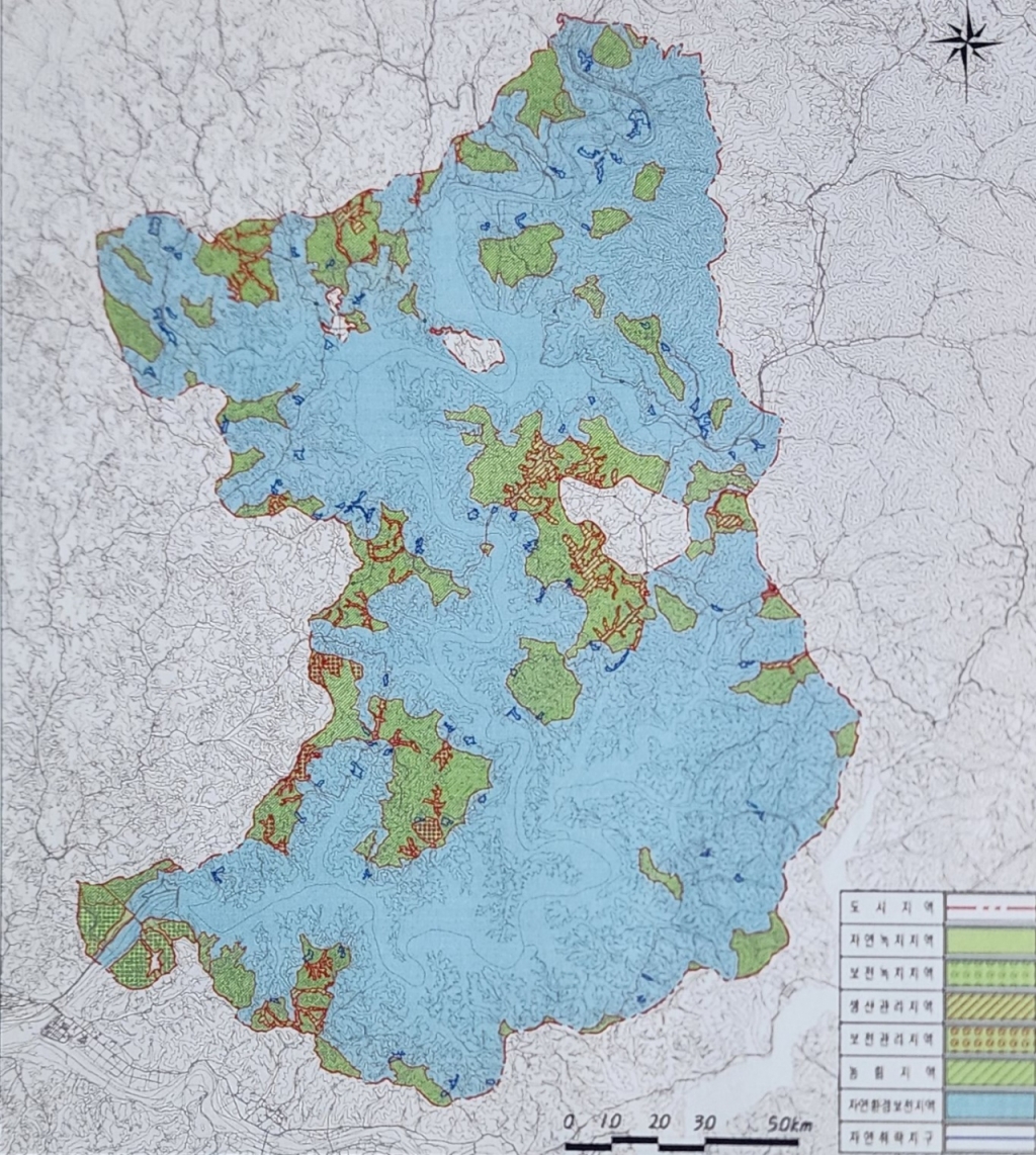 안동댐 주변 자연환경보전지역 '변경전·후 용도지역 결정(변경)(안)도./자료제공=안동시