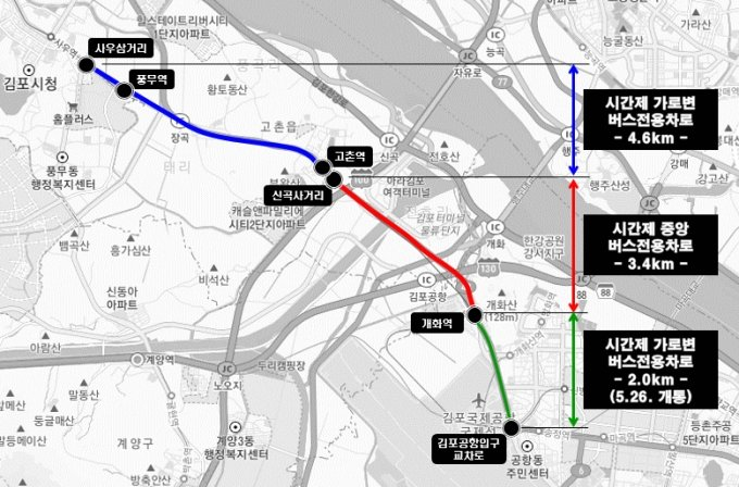 개화→김포공항 가로변 버스전용차로. /사진제공=김포시