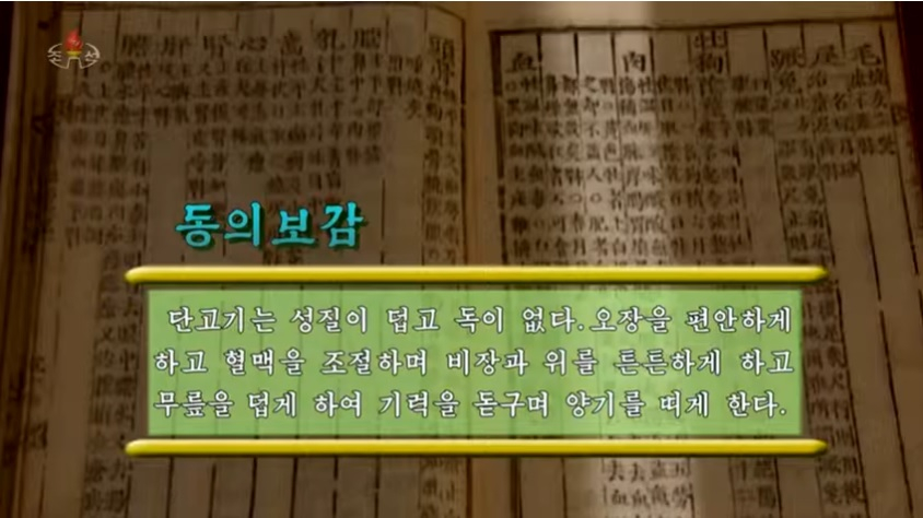 북한이 단고기(개고기) 서전을 위해 동의보감을 인용했다. /사진=조선중앙TV캡처