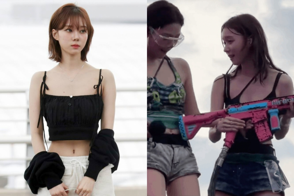 에스파 닝닝(오른쪽 사진 왼쪽)에게 눈 상태가 괜찮은지 묻는 윈터(오른쪽 사진 오른쪽) /사진=머니투데이 DB, 온라인 커뮤니티 캡처