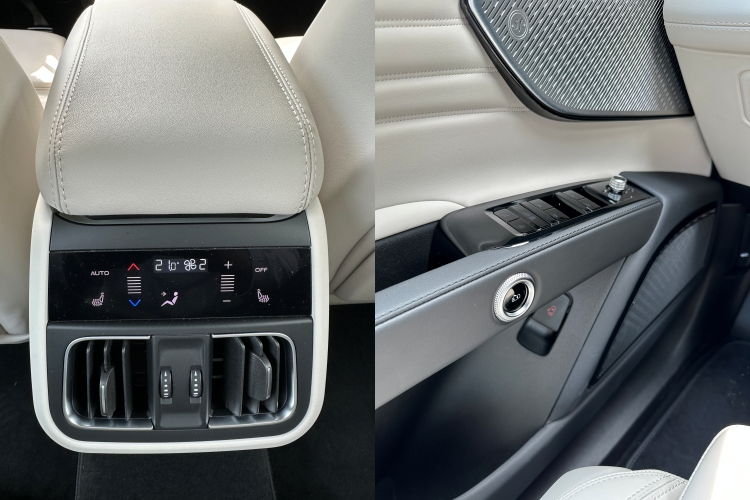 마세라티 그레칼레 모데나. 왼쪽은 2열 센터 송풍구, 오른쪽은 그레칼레의 문을 열때 쓰는 버튼이다/사진=이강준 기자