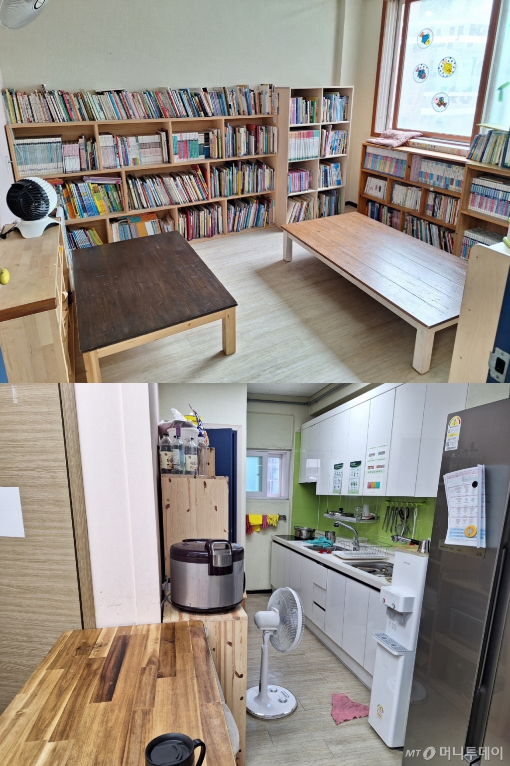 서울 구로구 구로푸른학교 지역아동센터 모습. 좁은 공부방 안에 초등학생 10명이 들어가서 수업을 받아야 하는 상황이다. 부엌도 공간이 좁아서 인덕션 두개로 아이들 밥을 짓고 있다. /사진=김지은 기자 