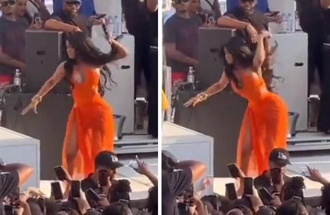 지난달 30일 온라인 커뮤니티를 통해 확산된 미국 가수 카디비(Cardi B)가 관객에게 마이크를 던지는 모습 /사진=온라인 커뮤니티 캡처