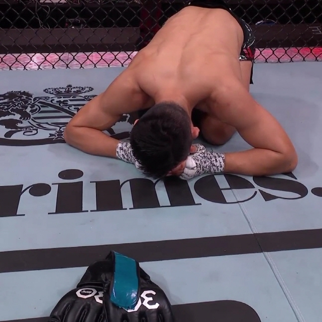 정찬성이 은퇴 의사를 밝히고 옥타곤에서 흐느끼고 있다. /사진=UFC 공식 SNS