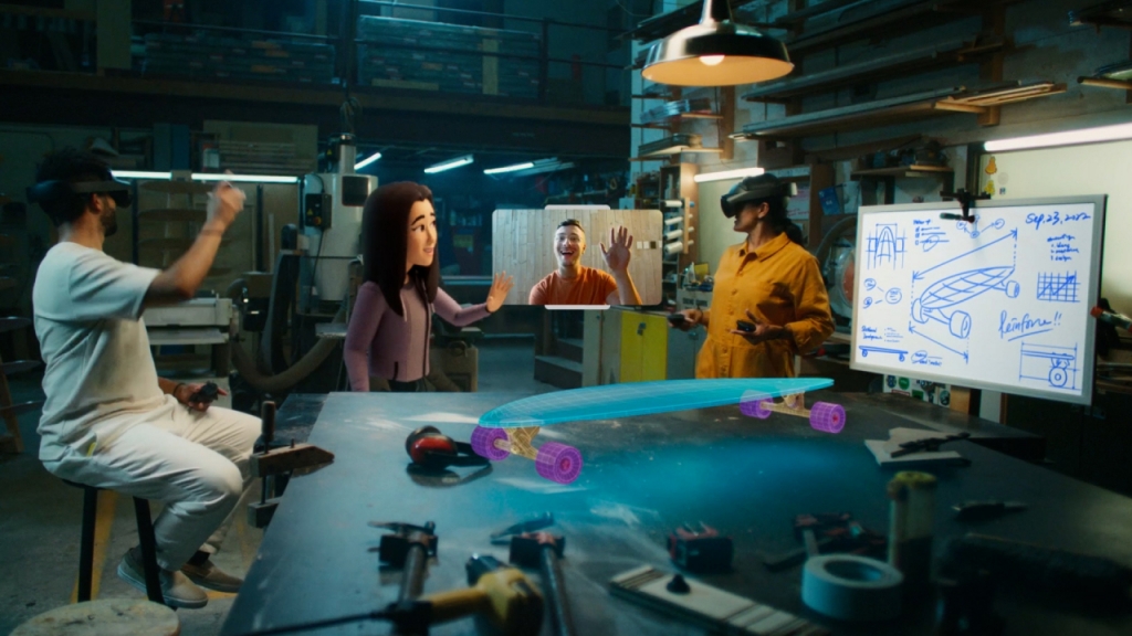 3D 디지털 트윈 콘텐츠로 제작된 스케이트 등이 놓여있는 XR환경 /사진=메타