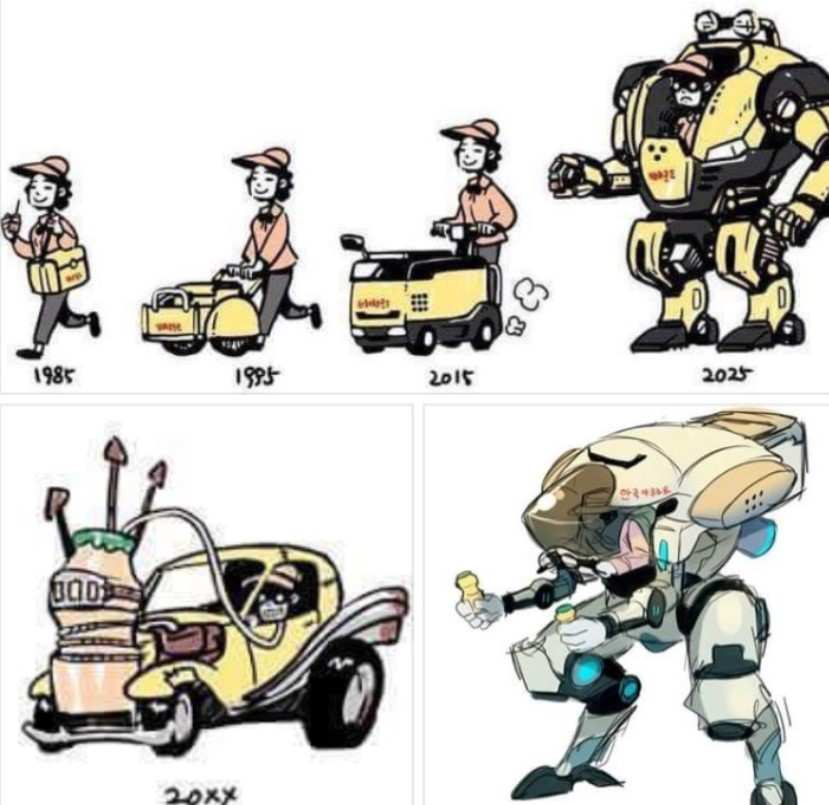 애니메이터 윤경환씨가 그린 것으로 알려진 '야쿠르트 아줌마 변천사'/온라인커뮤니티 캡쳐