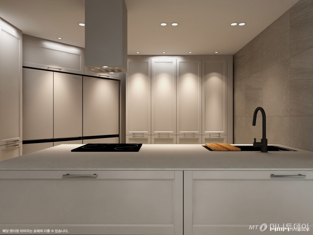 한샘 3D 설계로 그려본 부엌. 고객이 원하는 제품, 색상을 미리 입혀볼 수 있다. 이런 프로그램을 다루는 한샘 시공 담당자가 오픈하우스에 상주한다./사진제공=한샘.