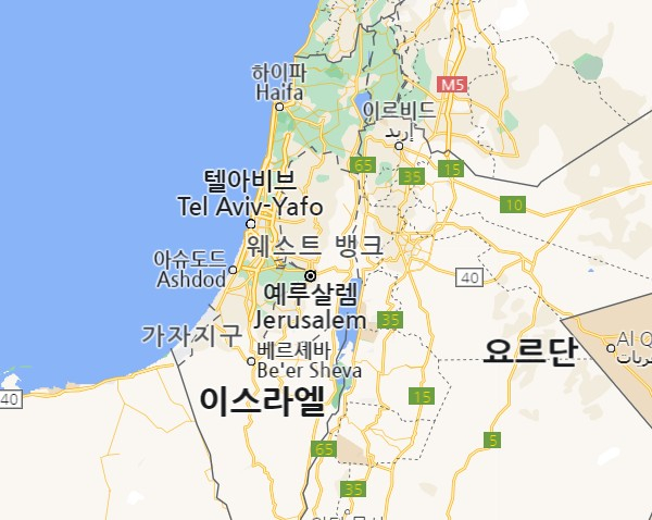 서안지구(웨스트뱅크)는 이스라엘 동부에 있다. /사진=구글지도