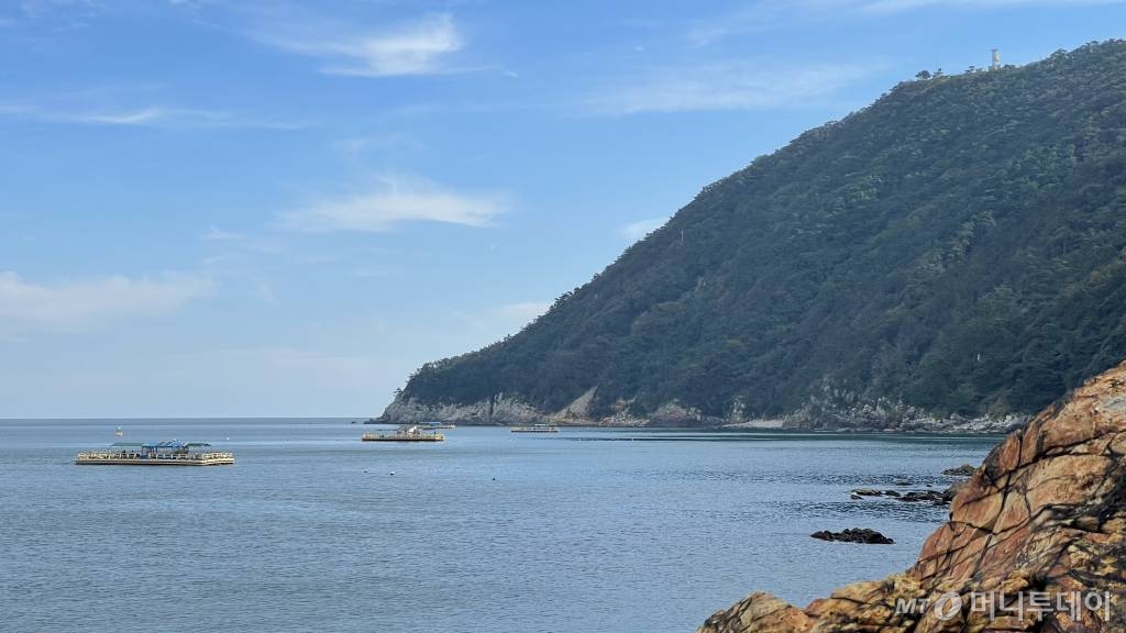 부산 영도구 동삼마을 앞바다에 해상낚시를 즐길 수 있는 좌대 4개가 떠 있다 . /사진=김훈남 기자