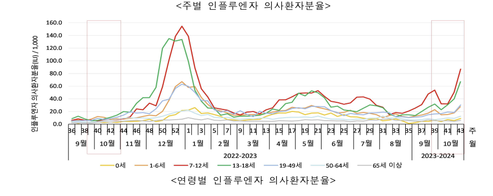 연령별 독감 의심 환자 추이./사진=질병관리청