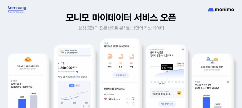 삼성금융네트웍스가 통합 앱인 '모니모'(monimo)에 마이데이터 서비스를 오픈했다./사진제공=삼성카드