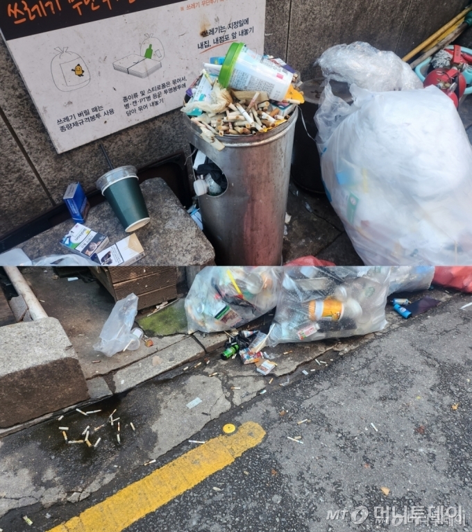 서울 종로구 관철동의 골목길. 각종 쓰레기와 담배꽁초가 버려져 있다. /사진=이병권 기자