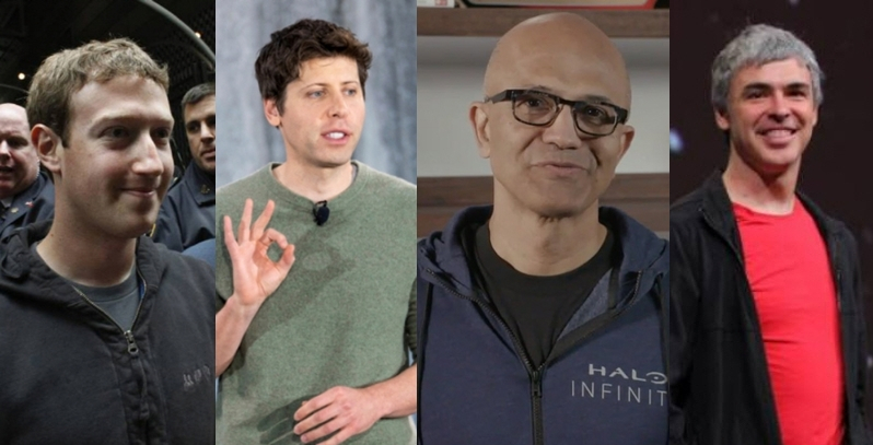 (왼쪽부터) 마크 저커버그 메타 CEO, 샘 알트먼 오픈AI CEO, 사티아 나델라 마이크로소프트(MS) CEO, 래리 페이지 구글 창업자/사진=머니투데이DB·SNS