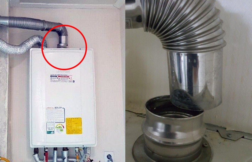 일산화탄소 중독 사고가 발생한 강릉 강원시의 한 펜션 보일러의 연통이 어긋난 모습 /사진=뉴스1