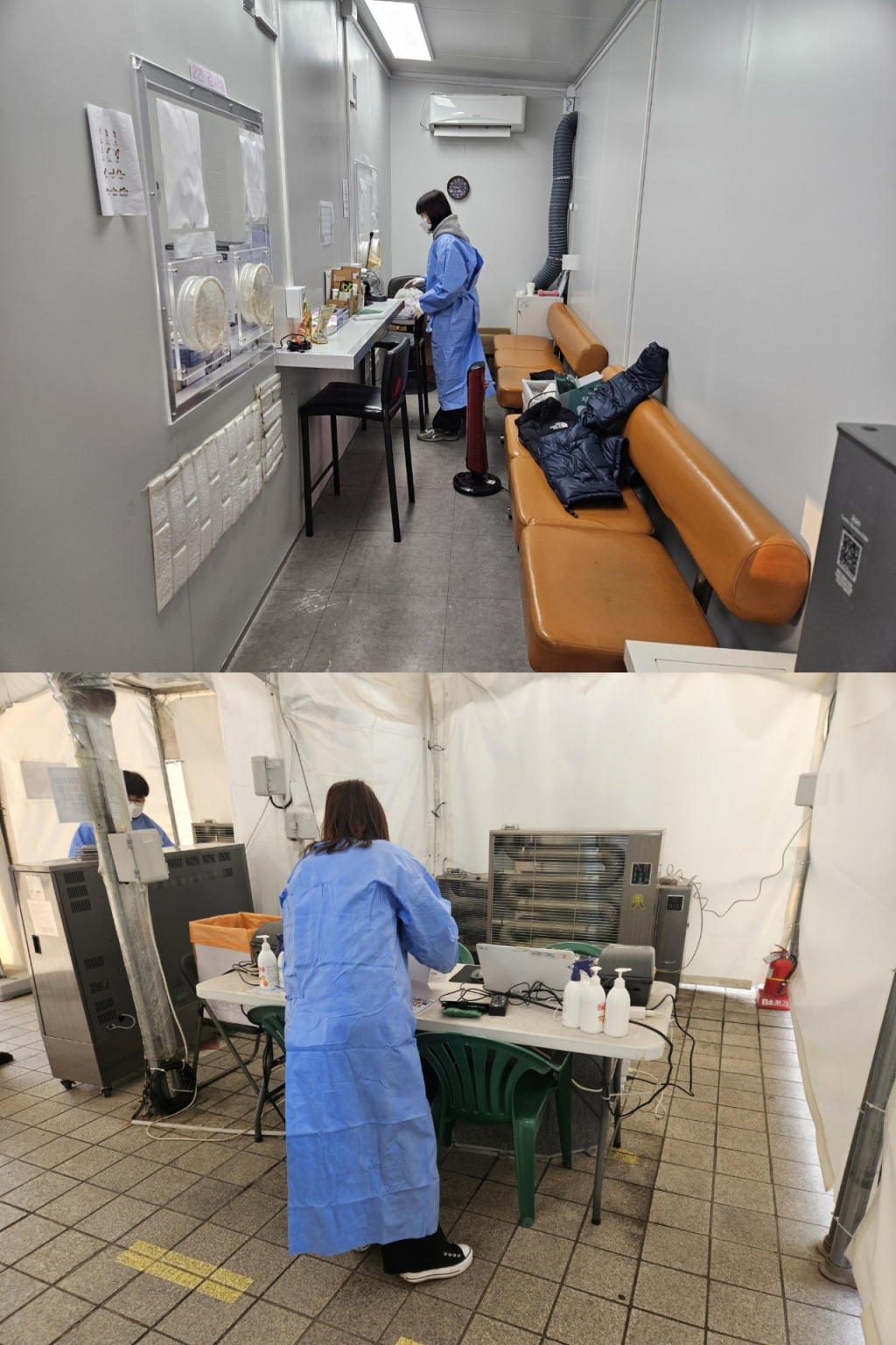 28일 오전 11시쯤 서울 노원구에 위치한 보건소 선별진료소. 마스크와 방역복을 입은 의료진이 분주히 움직이고 있다. /사진=박상혁 기자