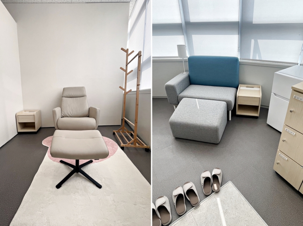 오스템임플란트가 새롭게 마련한 임산부 휴게실. 임산부 직원이 편안하게 휴식할 수 있도록 릴렉스 체어 등을 구비했으며 3명까지 동시 이용할 수 있다./사진=오스템임플란트