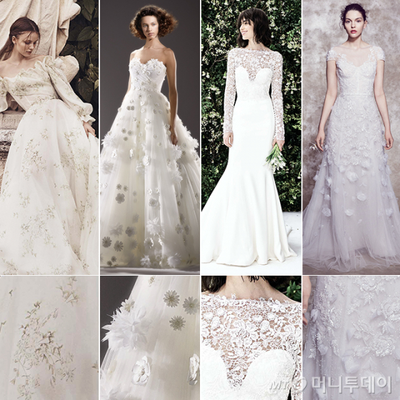 해외 유명 모델들의 웨딩드레스 착장 모습. 왼쪽부터 모니크 륄리에, 빅터앤롤프, 캐롤리나 헤레라, 마르케샤/사진=머니투데이