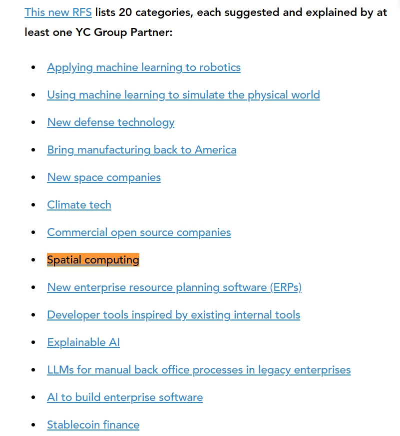 와이콤비네이터의 관심분야 리스트 일부/사진=Y Combinator 