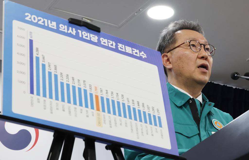 [서울=뉴시스] 김명원 기자 = 박민수 중앙재난안전대책본부 제1총괄조정관(보건복지부 제2차관)이 23일 오전 서울 종로구 정부서울청사에서 의사 집단행동 중앙재난안전대책본부(중대본) 브리핑을 하고 있다. 2024.02.23.