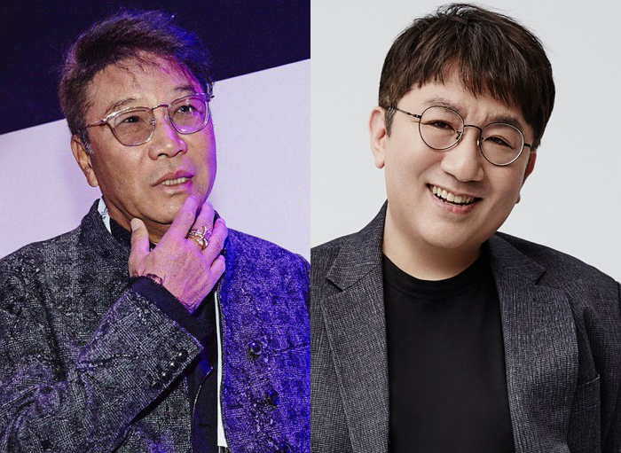 왼쪽부터 이수만 에스엠 창업자, 방시혁 하이브 이사회 의장. /사진=머니투데이 DB