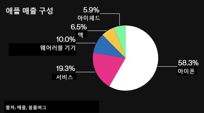 2023년 4분기(10~12월) 애플 매출 구성/사진=블룸버그